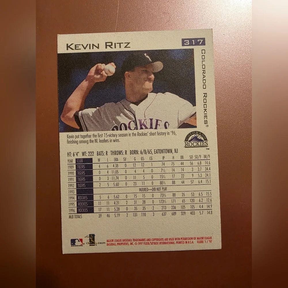 Kevin Ritz Baseball Card - Picture 2 of 2